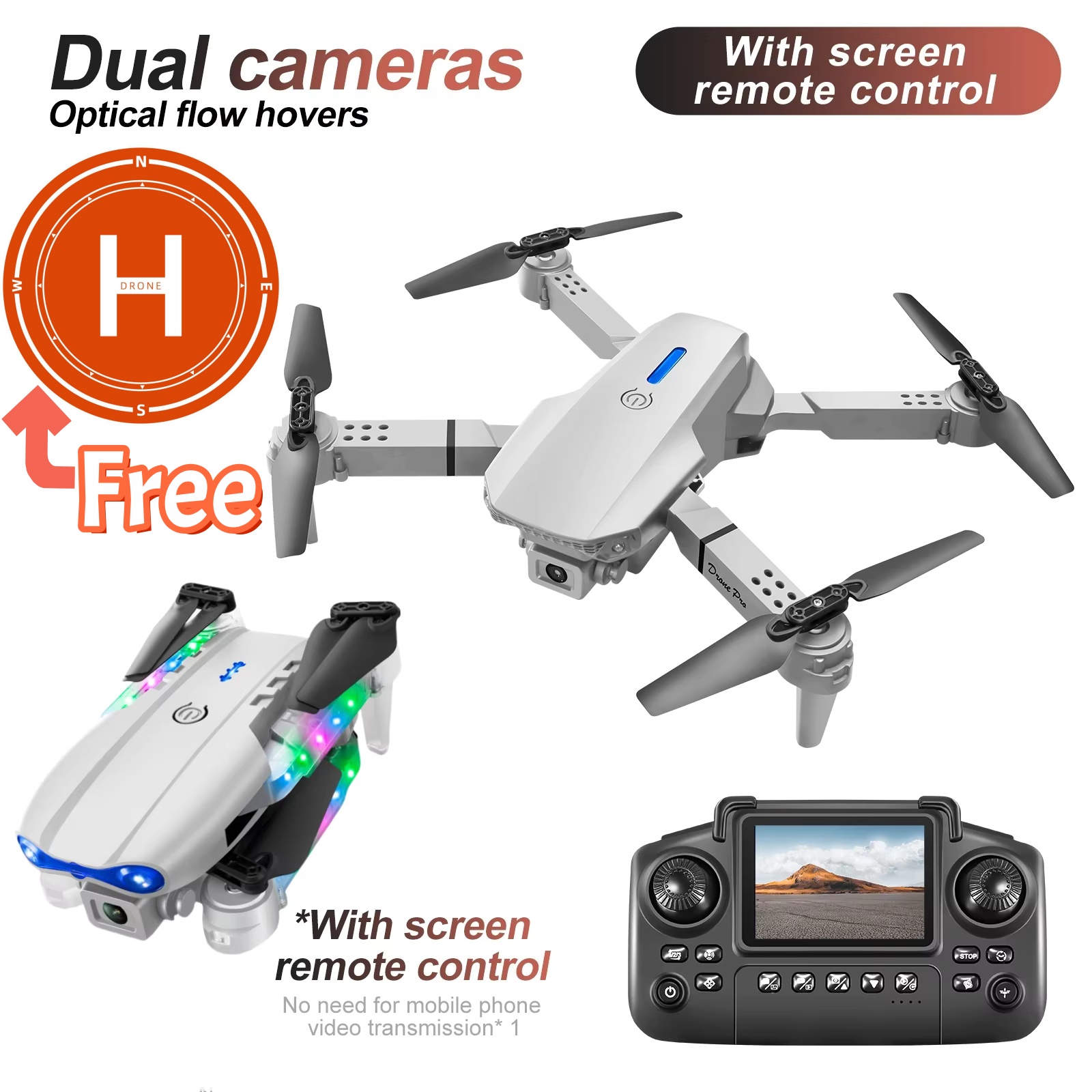 Drone Rc E99 K3 - Drone Mini Putih Abu-abu E88 E99